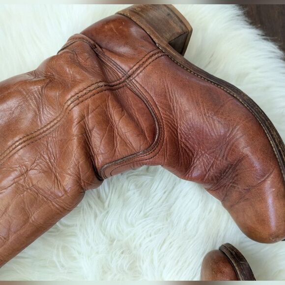 FRYE Men’s Campus Boots rustic square toe tall saddle brown leather (2950) 12 - Picture 3 of 12